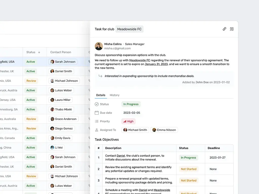 CRM system, sales management, tasks